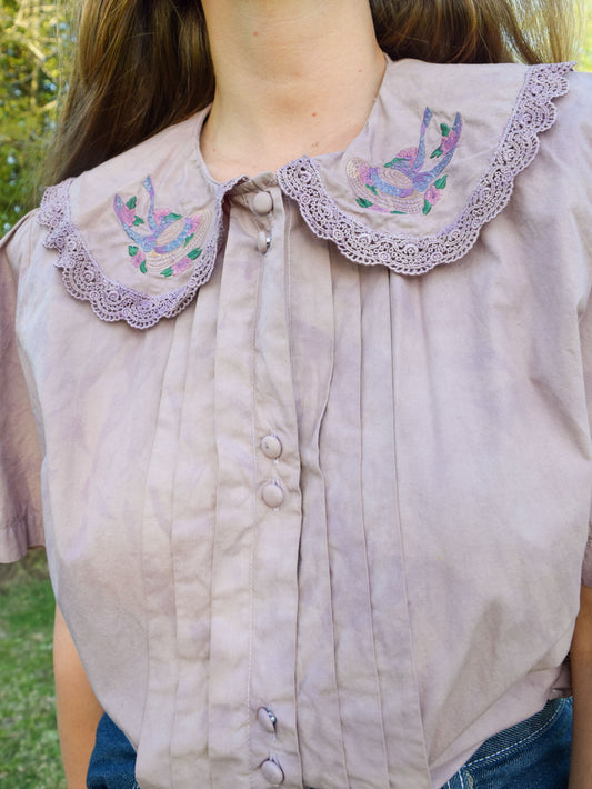 Logwood Embroidered Peter Pan Collar Blouse
