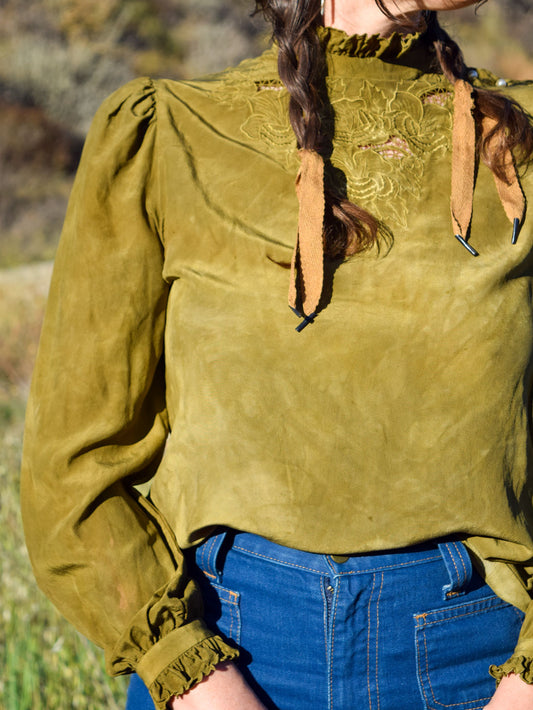 Marigold & Iron Silk Embroidered/Ruffled Blouse