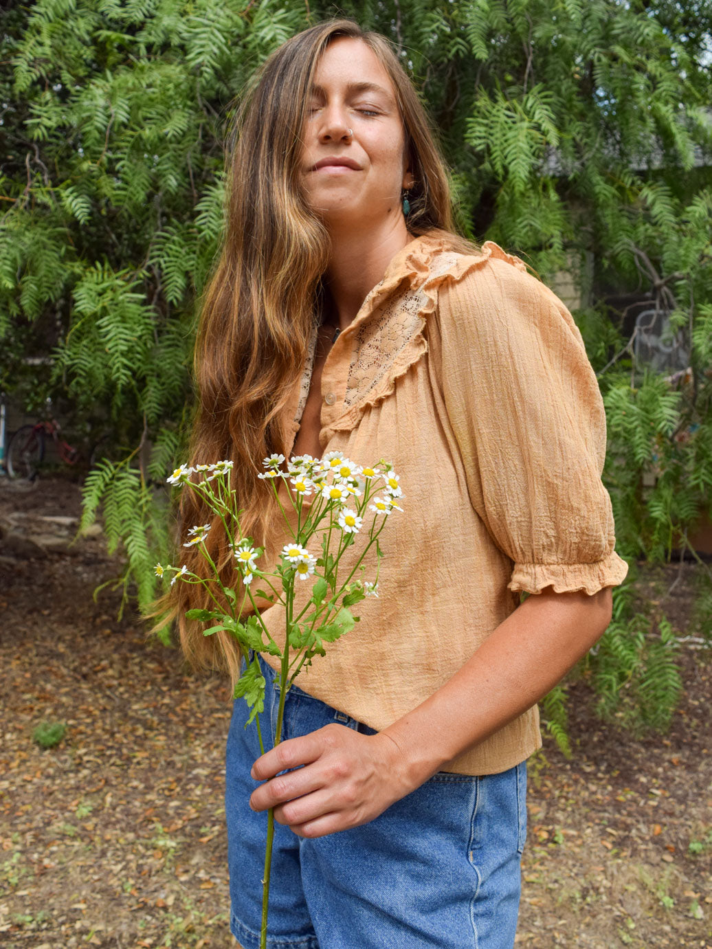California Buckwheat Lace Ruffle Gauze Blouse