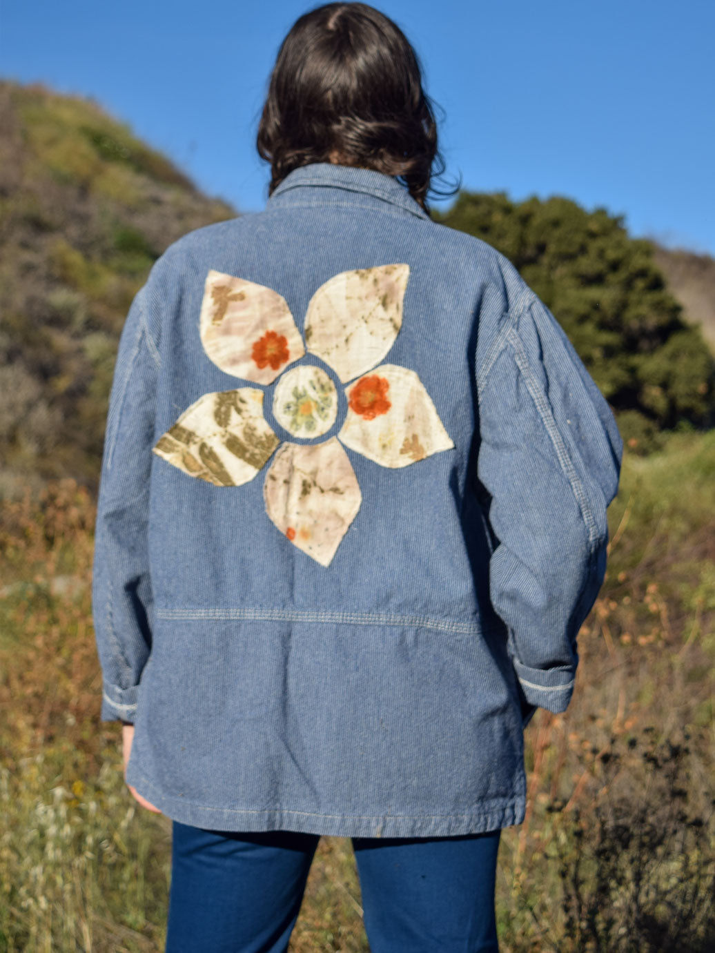 Lee Railroad Stripe Jacket with Eco-printed Hand Sewn Flower