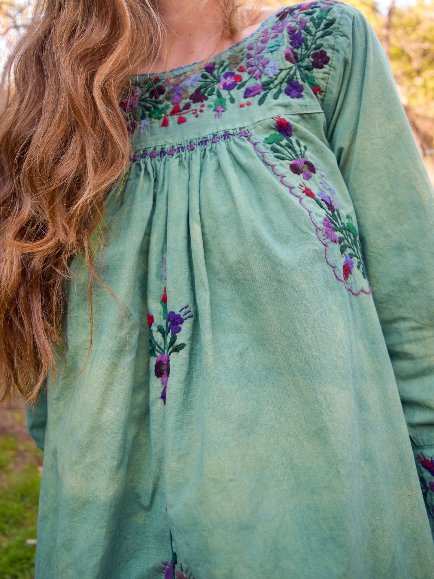 Indigo Long Sleeve Traditional Huipil Maxi Dress