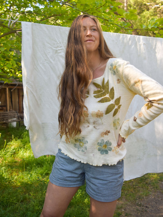 Eco-printed Creamy Pointelle Long Sleeve