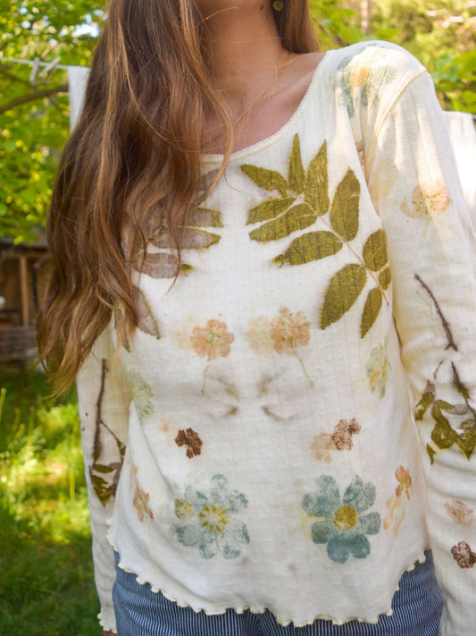 Eco-printed Creamy Pointelle Long Sleeve