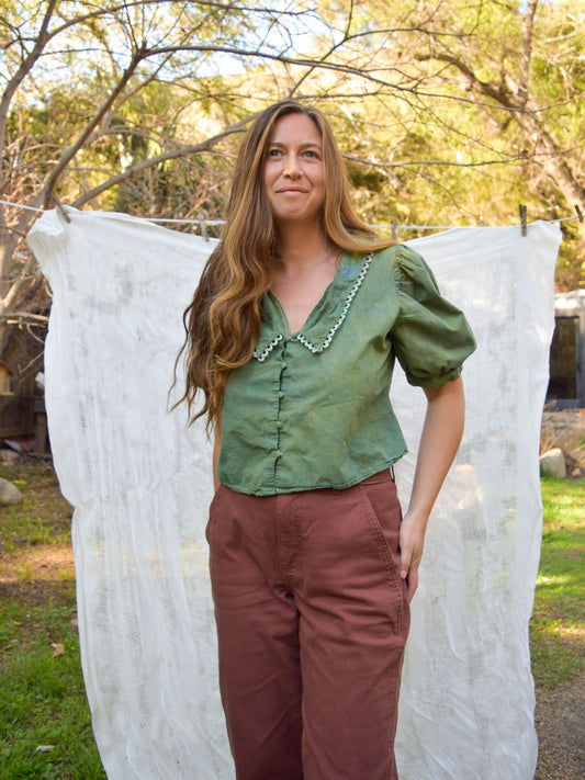 Indigo & Marigold Puff Sleeve Collared Blouse