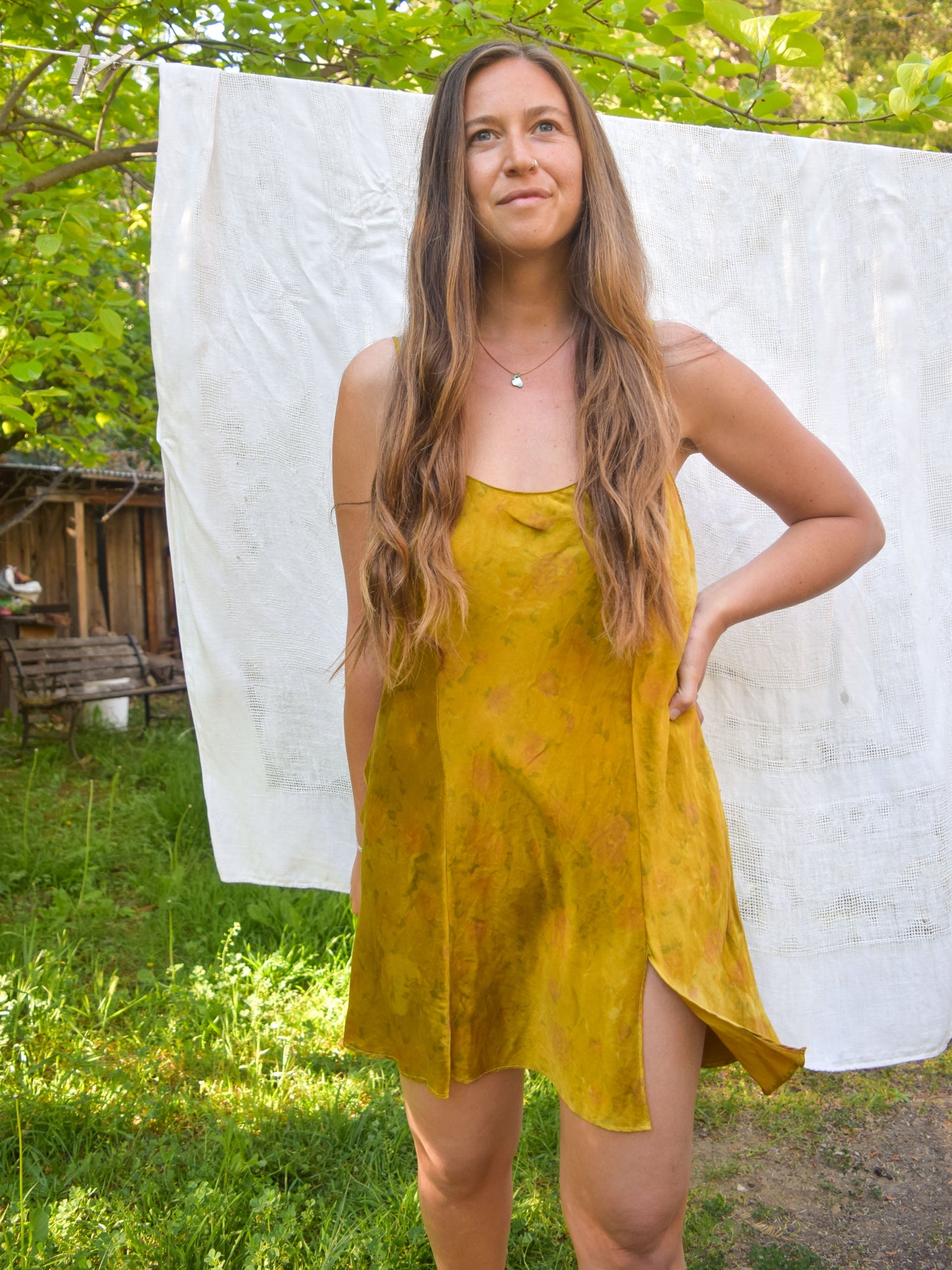 Marigold Floral Silk Slip Dress