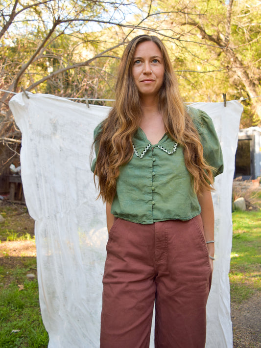 Indigo & Marigold Puff Sleeve Collared Blouse