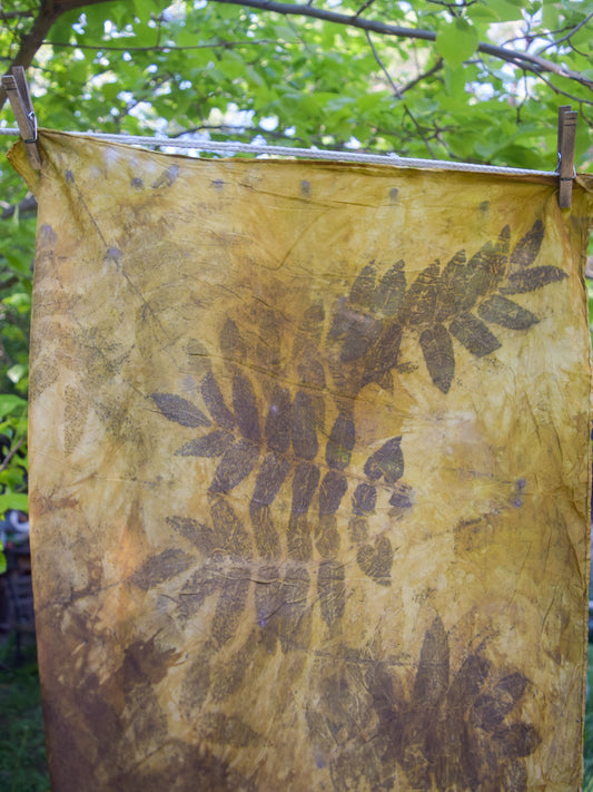 Marigold Dyed Eco-printed Silk Scarf