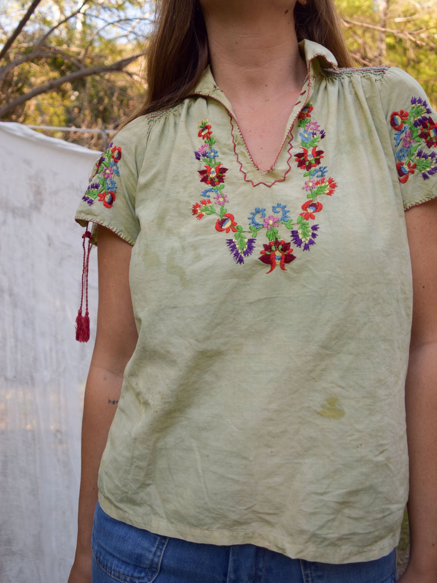 Chlorophyllin 70's Embroidered Blouse