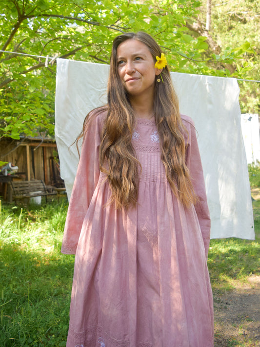 Lac & Cutch Pin Tuck Embroidered Dress