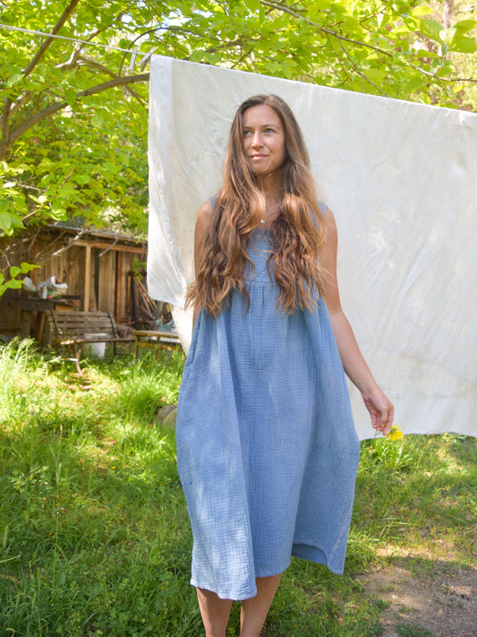 Indigo Gauze Babydoll Dress