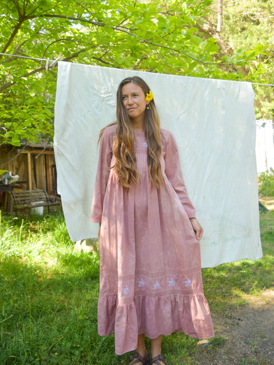 Lac & Cutch Pin Tuck Embroidered Dress