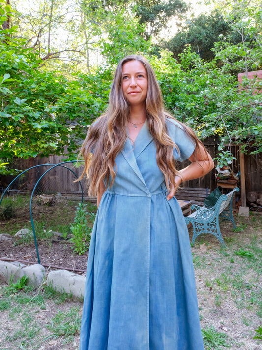 Indigo Heavy Linen Collared Dress