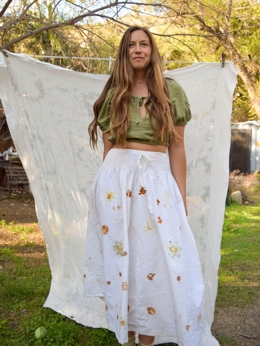 Eco-printed Smocked Waist Skirt