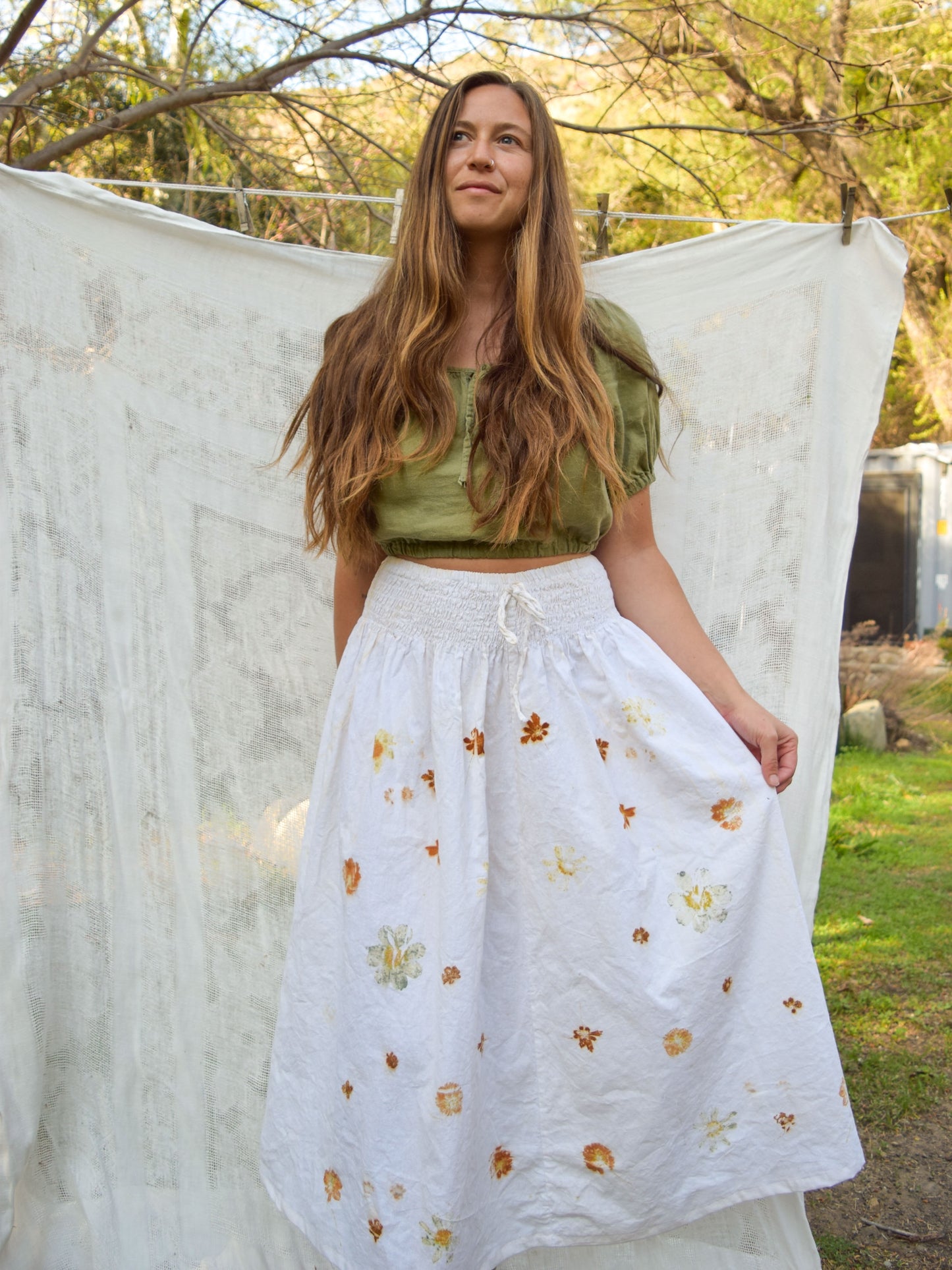 Eco-printed Smocked Waist Skirt