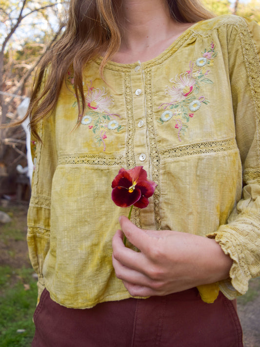 Marigold LoveShackFancy Long Sleeve Blouse