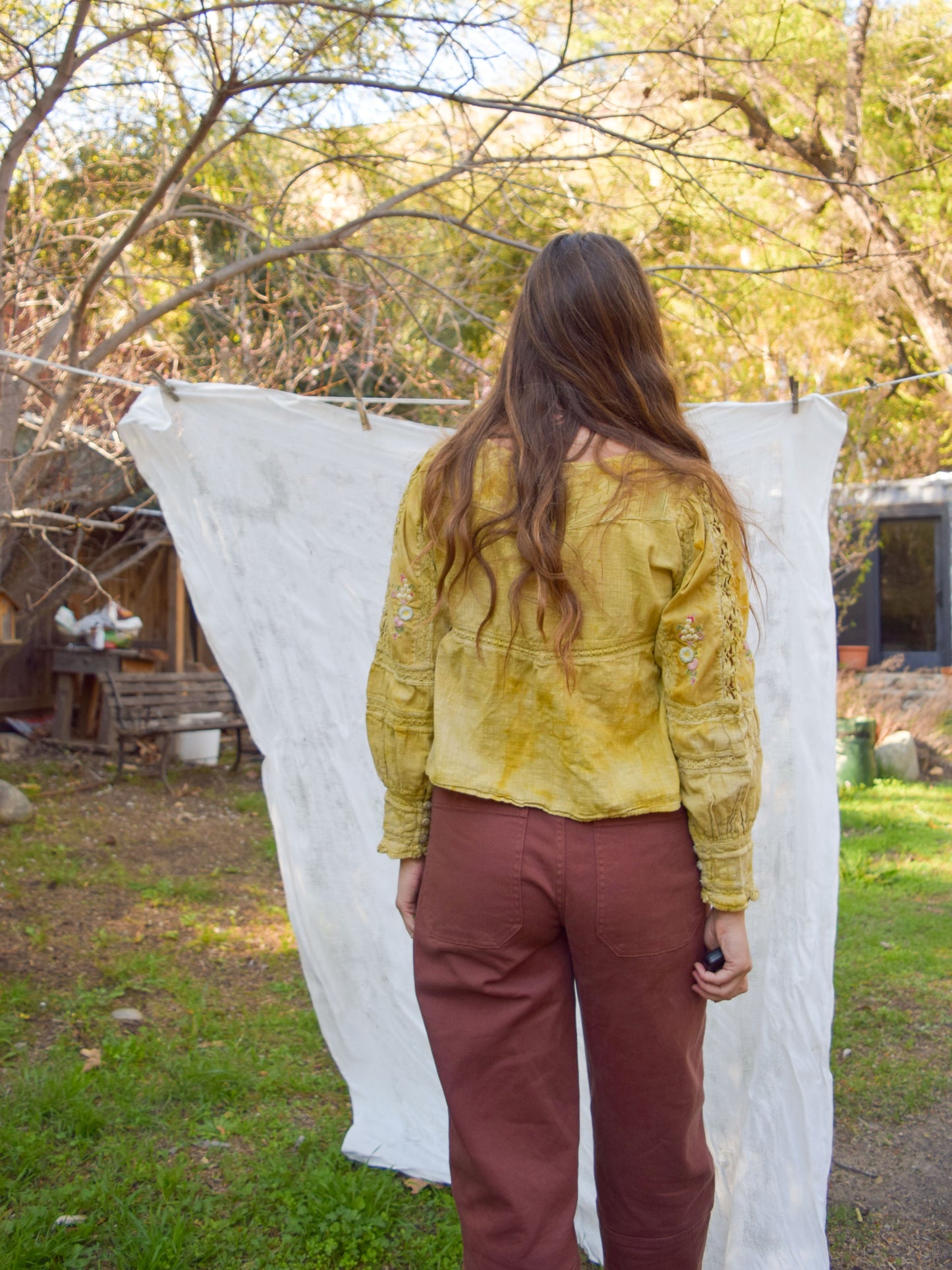 Marigold LoveShackFancy Long Sleeve Blouse