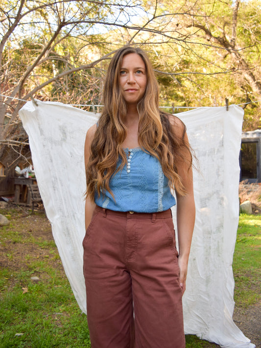 Indigo Eyelet & Lace Tank