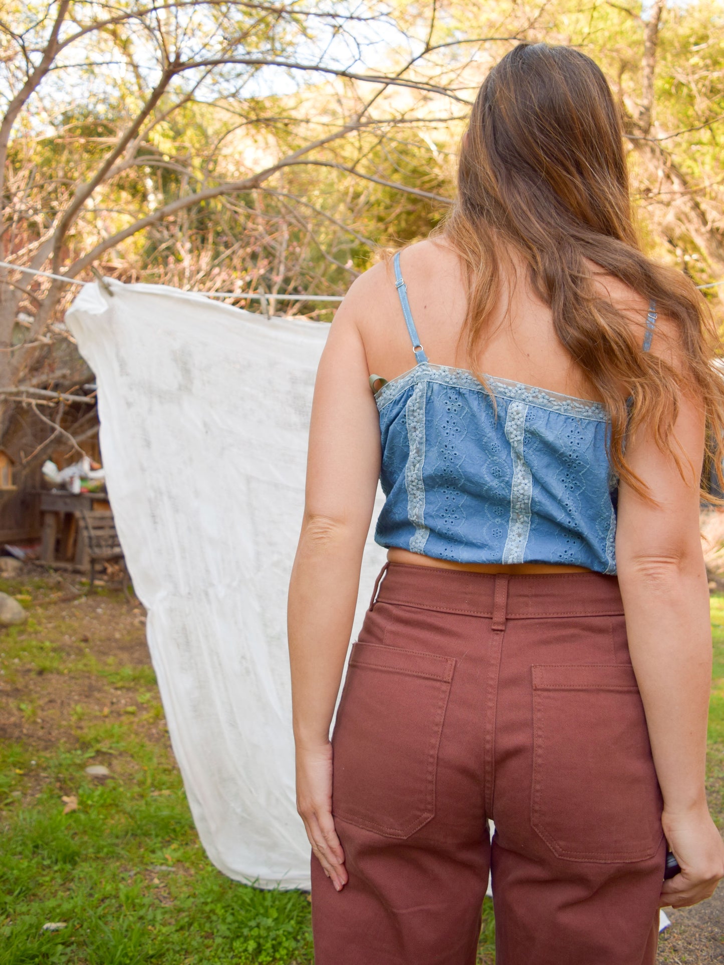 Indigo Eyelet & Lace Tank