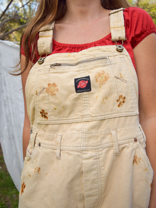 Eco-printed Corduroy Cream Overalls
