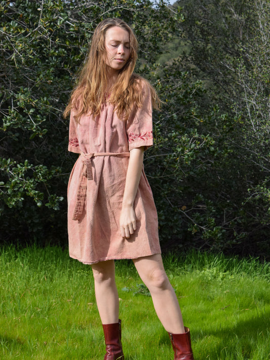 Lac Embroidered Raw Hem Mini Dress