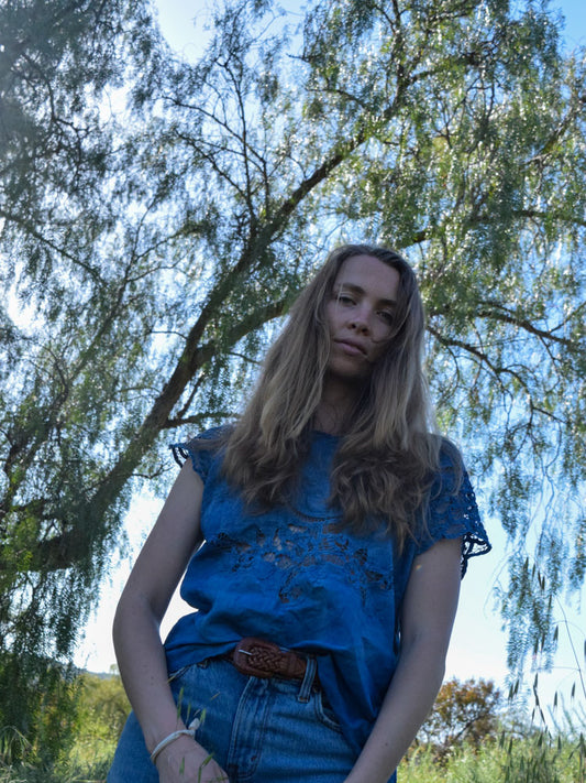 Indigo Lace Boxy Blouse