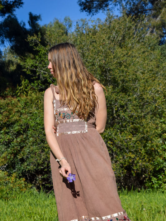 Logwood & Cutch Embroidered Tie Tank Dress