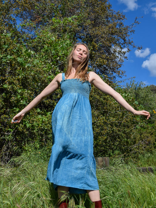 Indigo Smocked Day Dress