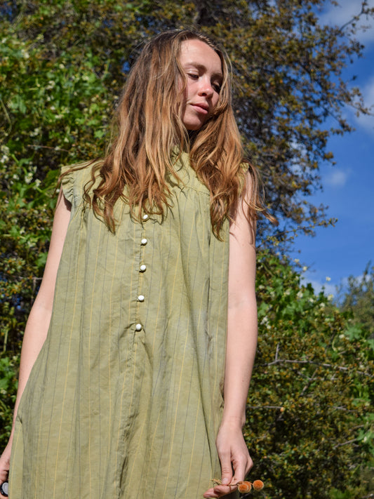 Marigold Stripe Ruffle Yoke Dress