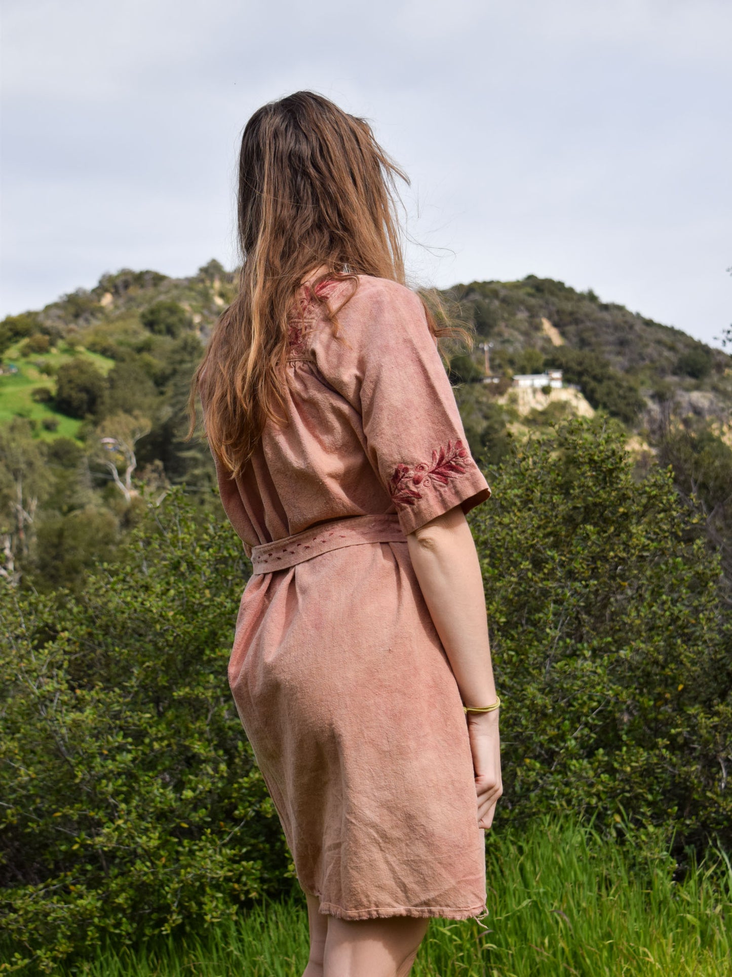 Lac Embroidered Raw Hem Mini Dress