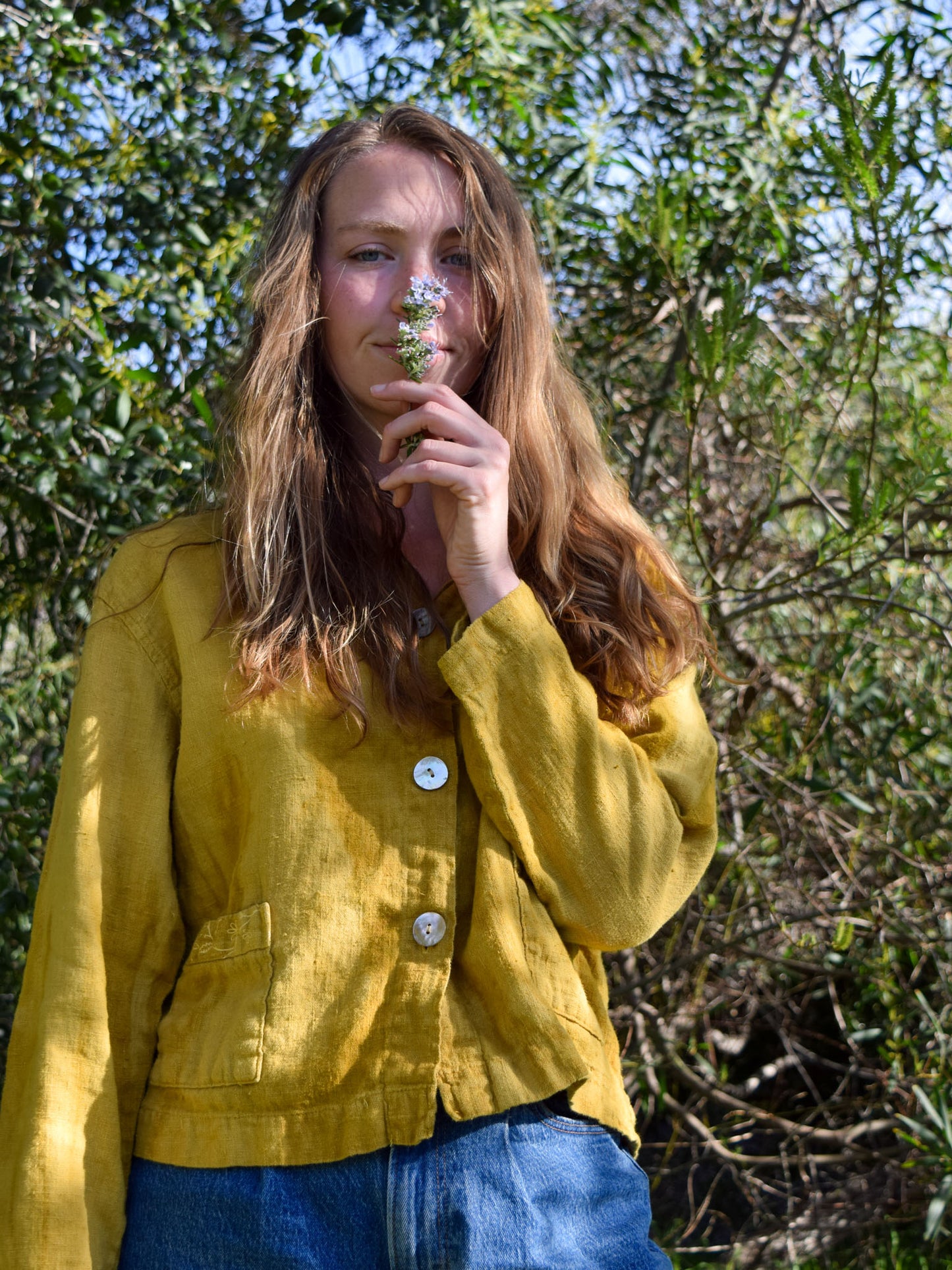 Marigold Linen Resist Printed Collar Blouse