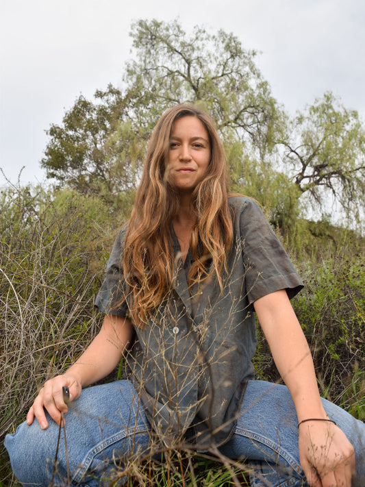 Indigo & Cutch Cotton/Linen Collared Top