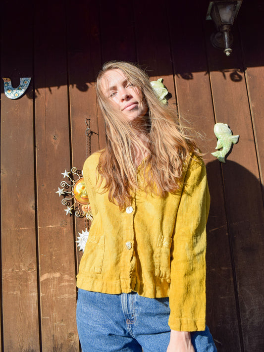 Marigold Linen Resist Printed Collar Blouse