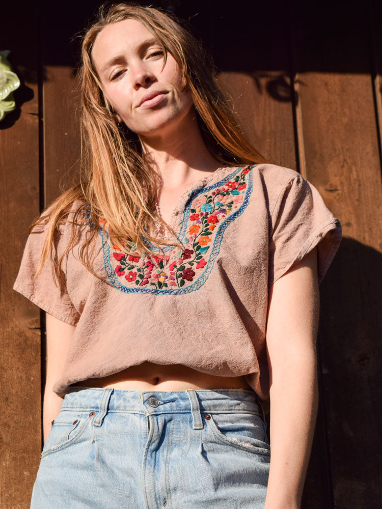 Madder & Iron Short Sleeve Embroidered Crop