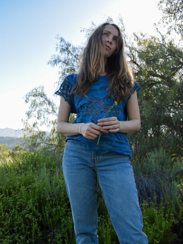 Indigo Lace Boxy Blouse