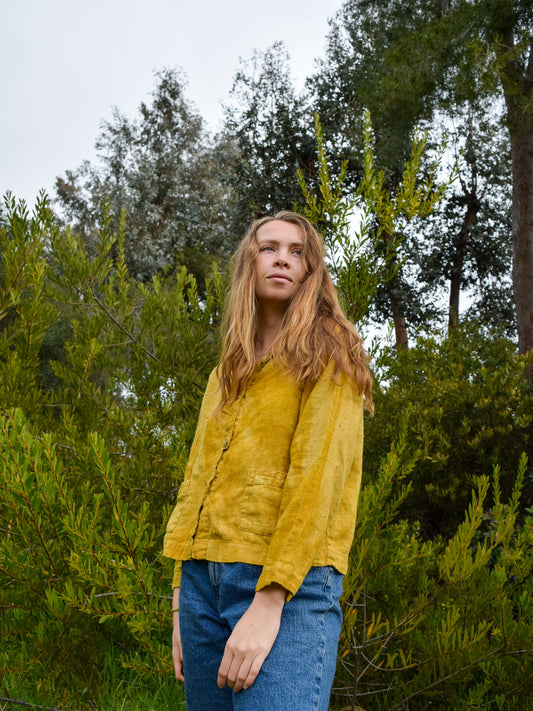 Marigold Linen Resist Printed Collar Blouse