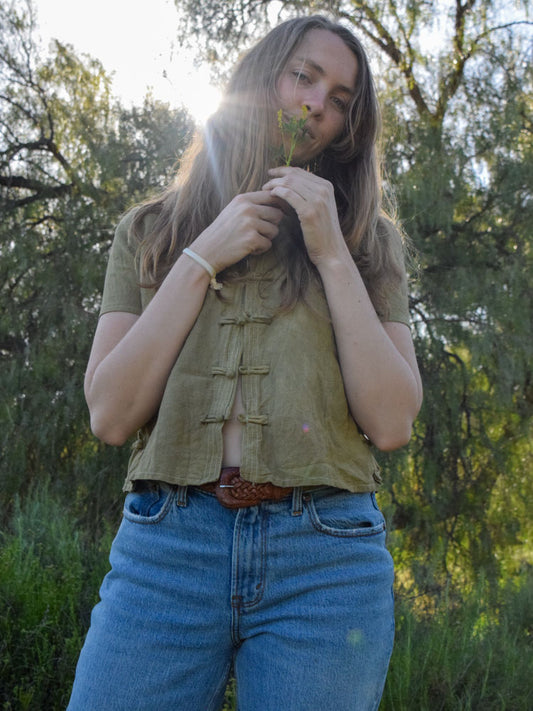 Marigold & Iron Silk Loop Button Blouse