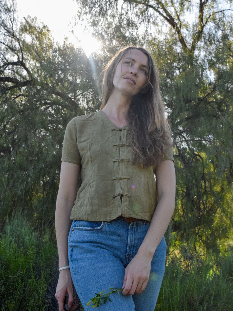 Marigold & Iron Silk Loop Button Blouse