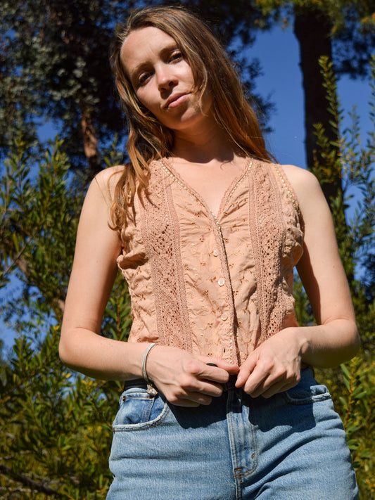 Lac & Cutch Eyelet and Lace Tank