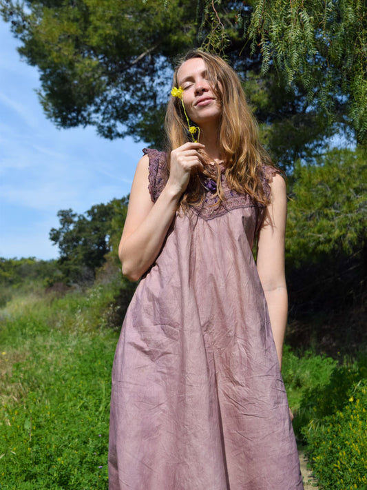 Cutch & Logwood Antique Eyelet Lace Midi Dress