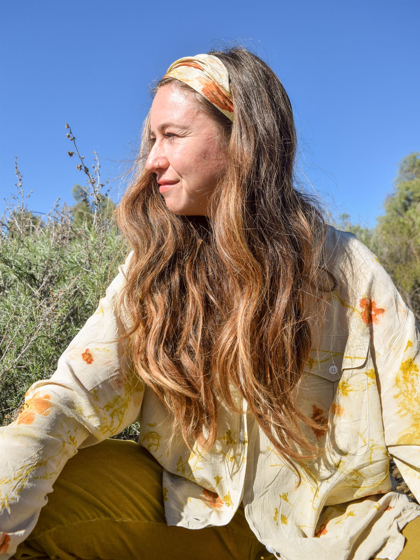 Flower Bundled & Mushroom Dyed Silk Scarf - The Oak