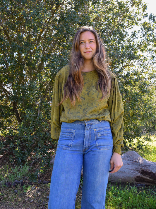 Marigold & Iron Silk Floral Pleated Blouse