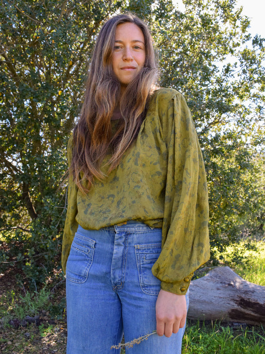 Marigold & Iron Silk Floral Pleated Blouse