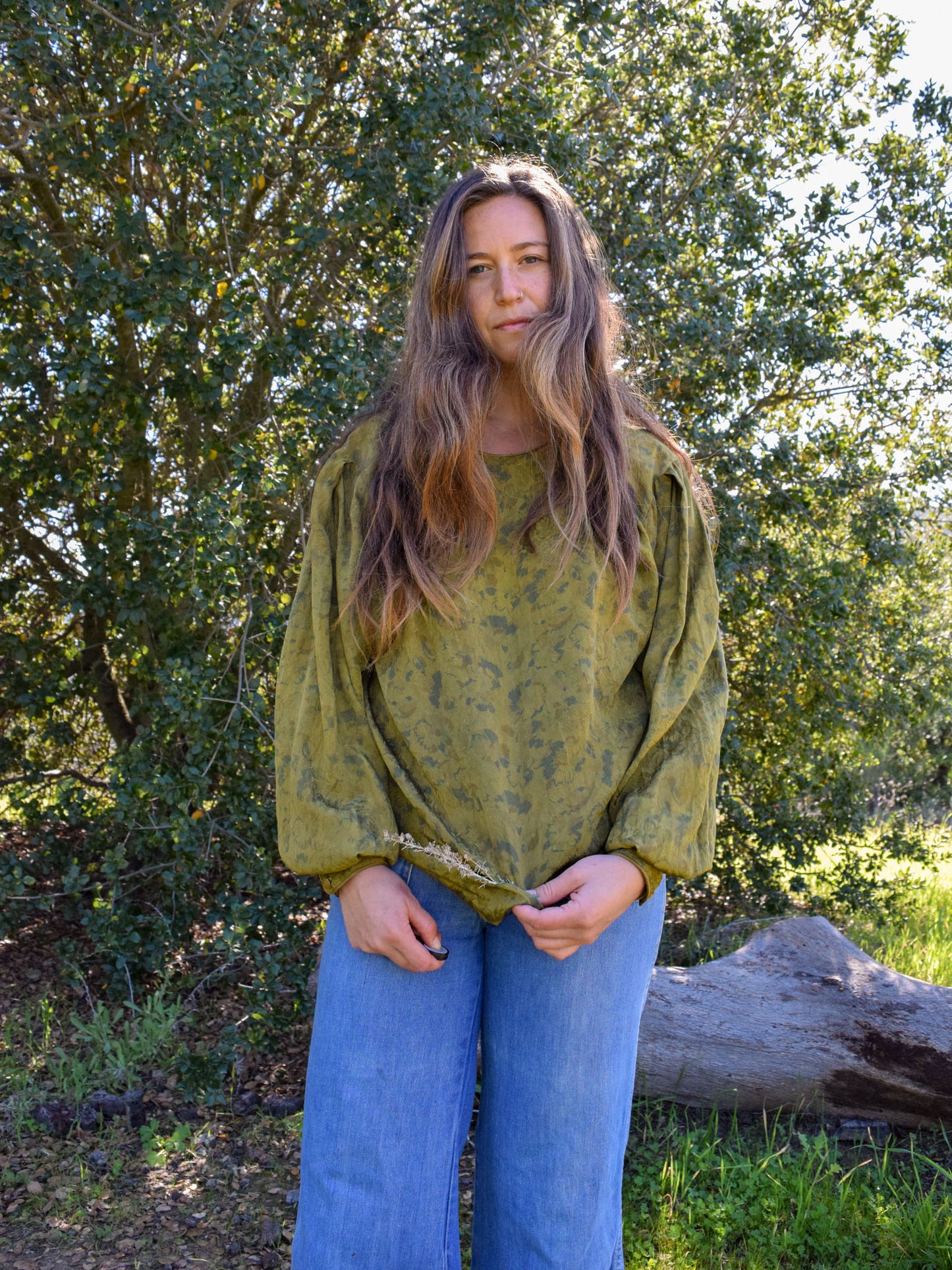 Marigold & Iron Silk Floral Pleated Blouse