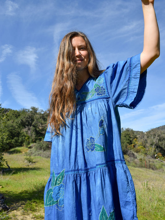 Indigo Embroidered Tiered Frock