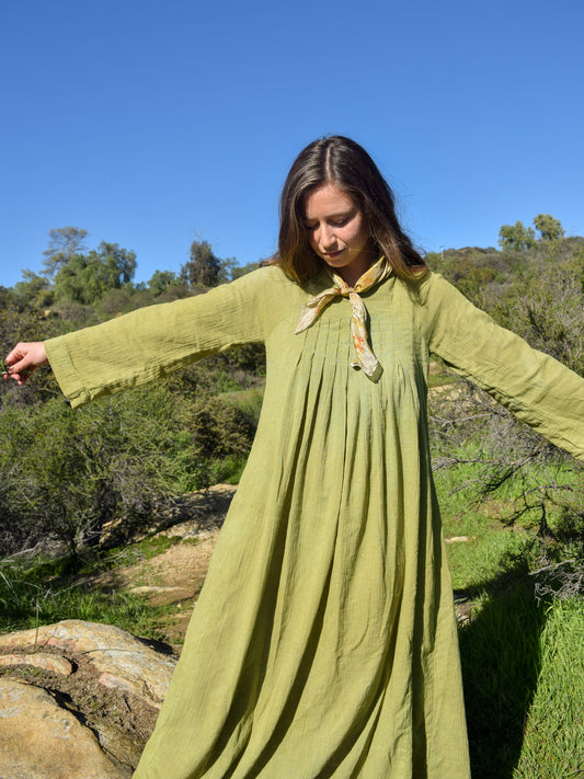 Marigold Pleated Gauze Maxi Dress