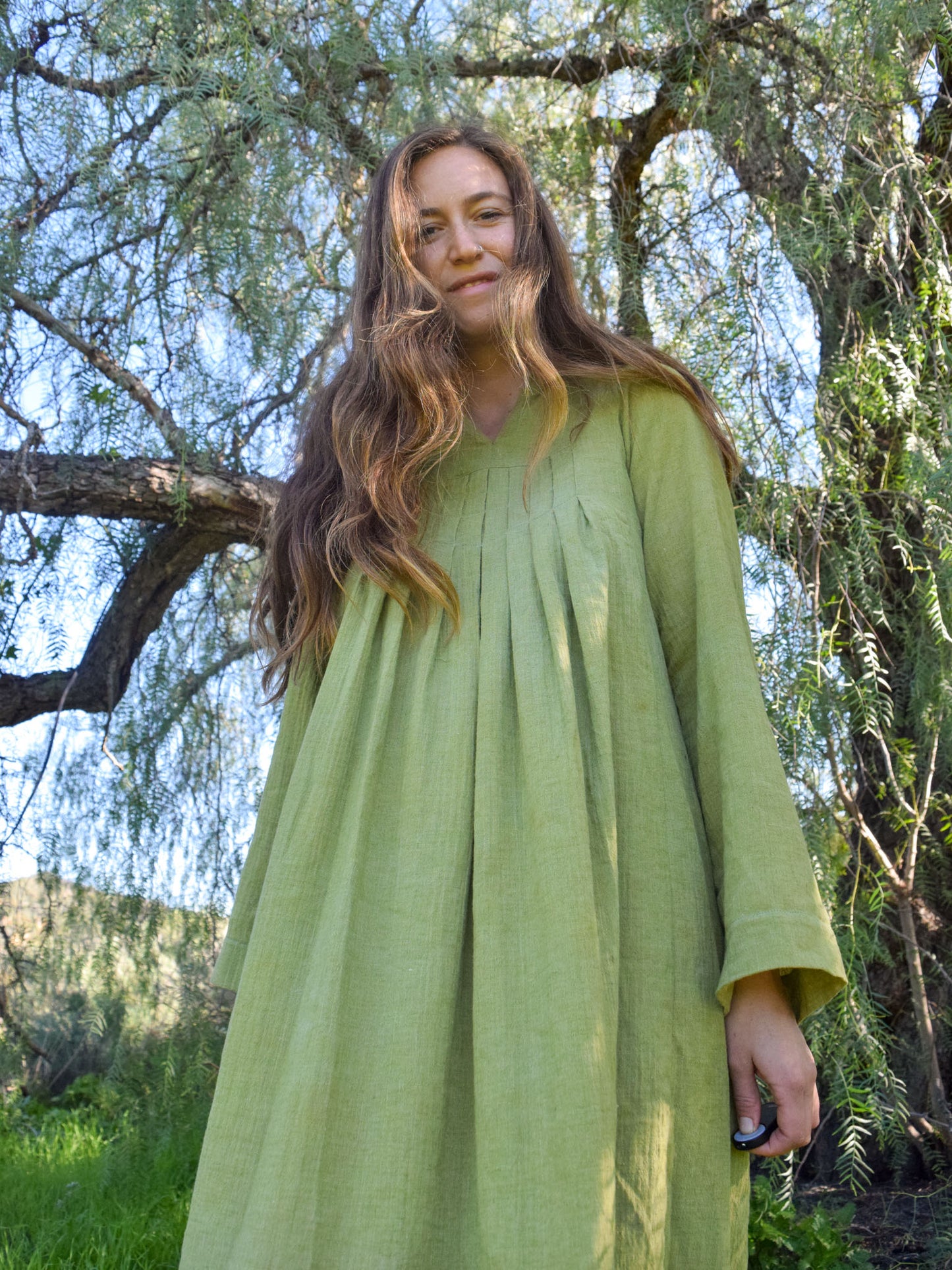 Marigold Pleated Gauze Maxi Dress