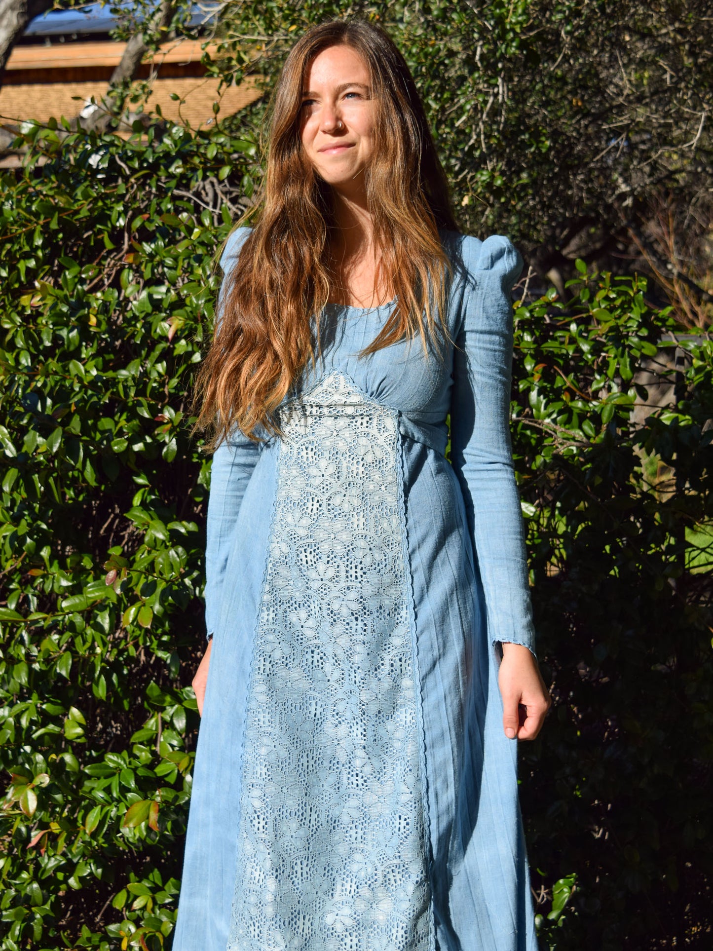 Indigo Lace Cotton Gauze Maxi Dress