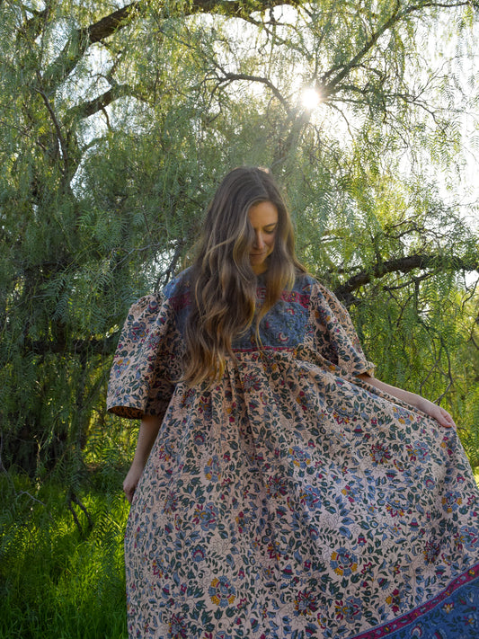 Cutch Flower Print Poof Sleeve Maxi Dress