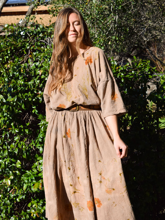 Cutch Flower Pressed Elastic Waist Dress