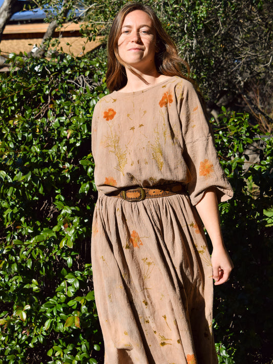 Cutch Flower Pressed Elastic Waist Dress